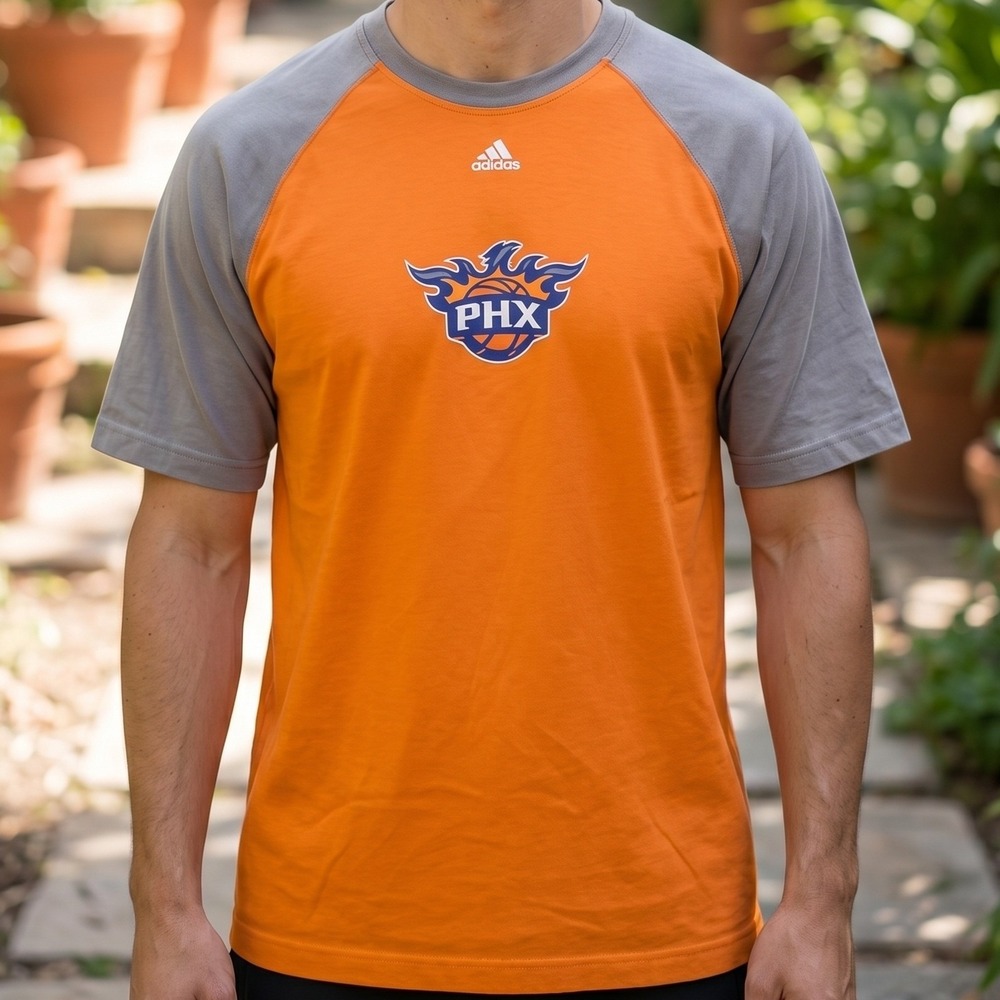 Adidas Phoenix Suns NBA Raglan T-Shirt Orange Grey PHX Logo Mens M